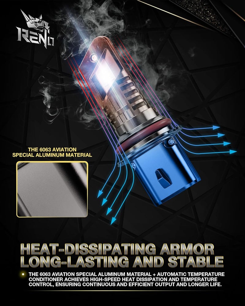 Reno 9007 Bulb, 9007 Fog Light 6500K White Fanless In Line HB5 Auxiliary Fog Bulbs Plug and Play, Pack of 2 - Image 5